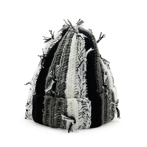 Gorro de Punto Hecho a Mano con Diseño Desgastado y Bordado, Gorro de Invierno Unisex a Rayas, Informal, para Esquí, Uso Diario, 100% Acrílico, Moda Urbana - Product Image 1