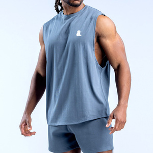 Men Muscle Fit Racerback Gym Fitness Tank <b>Top</b> with Spandex/Cotton Fabric Quick Dry Cartoon Pattern Embroidery Front Logo - Product Image 2