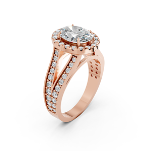 Bague de fiançailles de luxe en or rose 14 carats avec diamant de laboratoire taille ovale, halo classique pour femme, certifiée IGI, idéale pour les fêtes, cadeau, bijou - Product Image 2