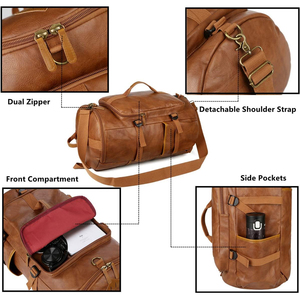 Leather Gym <b>Backpack</b> <b>Large</b> Capacity Zipper Closure Classic Style Unisex Duffle Bag for Daily Use and Travel - Product Image 6