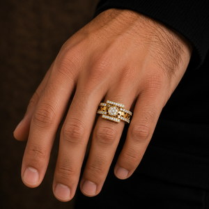 แหวนเพชรทรงบริลเลียนต์คัทจากแล็บ 18K 14K ทองคำเหลือง DEF VVS ลายฉลุสำหรับผู้ชาย น้ำหนักรวม 0.65 กะรัต ผู้ผลิตเครื่องประดับขายส่ง - Product Image 2