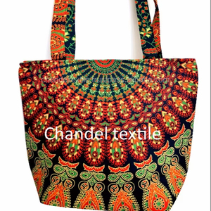 Bolso de mano de mandala de algodón indio para mujer, bolso de hombro a la moda, monedero, patrón de logotipo Floral para compras - Product Image 1