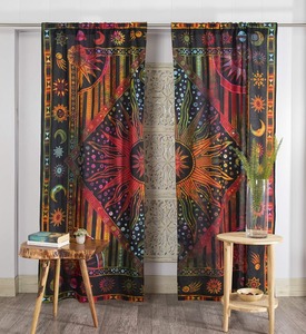 Rideaux Mandala Indiens Artisanaux Soleil et Lune, Style Hippie Bohème Teinture Type Dye, pour Fenêtre, Porte, Séparateur de Pièce, Balcon, Cantonnière - Product Image 1