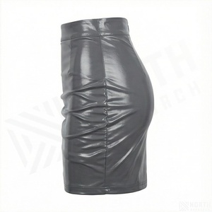 Women's Shiny <b>Faux</b> <b>Leather</b> High Waist Ruched Mini Pencil <b>Skirt</b> - Product Image 3