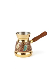 หม้อกาแฟทองเหลืองแบบดั้งเดิมทรงกลม ดีไซน์ตะวันออก พร้อมด้ามจับไม้ - Product Image 3