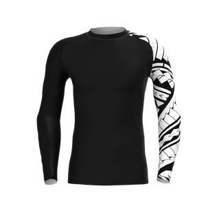 เสื้อรัดกล้ามเนื้อแขนยาวสำหรับผู้ชาย สีดำขาว ลายคลื่น ลายชนเผ่า สำหรับออกกำลังกาย ฟิตเนส เทรนนิ่ง เพิ่มประสิทธิภาพการเล่นกีฬา - Product Image 4