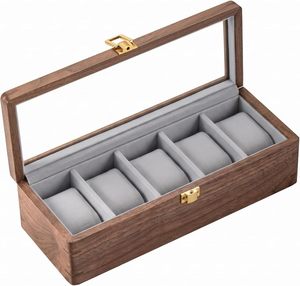 wood <b>Watch</b> Box for Men 5 Slot Wooden <b>Watch</b> <b>Case</b> <b>Watch</b> Display Box with Glass Lid <b>Watch</b> Holder for <b>Watch</b> Storage for Men - Product Image 1