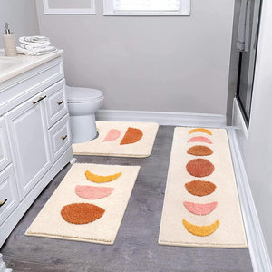 Customised Modern Boho Bathroom Set - 3 Piece Non Slip Microfiber <b>Mats</b>, <b>Absorbent</b> Shower & Toilet Rugs, Bohemian Bathroom Runner - Product Image 1
