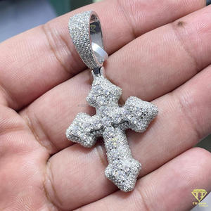 Collier croix en argent 925 premium avec halo de diamants de laboratoire certifiés GIA, plaqué rhodium, bijoux hip-hop - Product Image 5