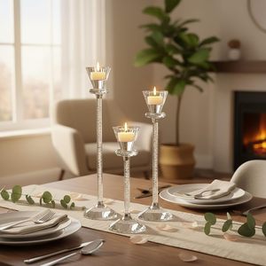 Elegant <b>Crystal</b> Glass Candle Holder Set for Table Decoration Suitable for Pillar and Taper Candles Wedding Dining and Christmas - Product Image 2