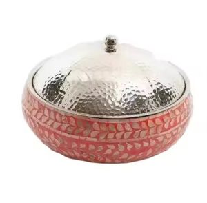 Luxury Metal Dome Lid Serving Bowl with Black Base Decorative Dates Candy Nut Storage Dish Ramadan Eid <b>Table</b> Decor - Product Image 3
