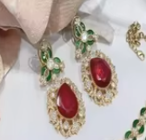 Gorgeous Designer High Quality Brass Gold Plated Moissanite <b>Statement</b> Fusion <b>Necklace</b> Earrings Set Engagement Party Wedding Gift - Product Image 2