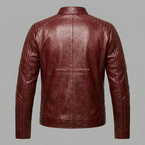 Blouson en cuir matelassé bordeaux personnalisé pour homme, coupe ajustée, style motard, en peau de mouton souple, vêtements d'extérieur, fournisseur en gros - Product Image 2