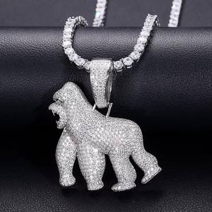 Colgante de Gorila en Plata 925 con Baño de Rodio, Moissanita de Corte Brillante, Estilo Hiphop con Temática Animal, Unisex, para Fiestas y Uso Diario - Product Image 1