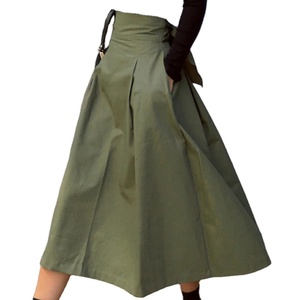 Falda larga de mujer de moda coreana 2026, de cintura alta, ajustada, de color liso, con gran vuelo y lazo estilo otoñal - Product Image 3