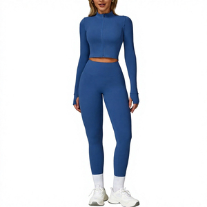 Ensemble de vêtements de sport pour femmes, veste respirante en coton/bambou sans couture, soutien-gorge de sport, leggings, haute élasticité, yoga, gym, vêtements de sport, fitness - Product Image 2