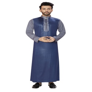<b>Men's</b> Brownlyester Long Sleeve Floor Length Neck Regular Fit Middle East Ethnic Casual <b>Thobe</b> Anti-Wrinkle Embroidery Eid Hajj - Product Image 2