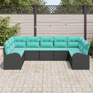 Conjunto de sofás de jardín de ratán sintético negro con cojines - Product Image 3
