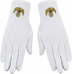 Gants en coton brodés du Rite écossais de 32e degré - [Blanc] 100% coton avec symbole maçonnique brodé - Product Image 1