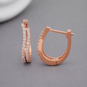 ต่างหูเพชรทรงห่วงสองแถว ได้รับการรับรองจาก IGI เพชรเพาะเลี้ยงในห้องปฏิบัติการ ทองคำ 9K สีโรสโกลด์ / สีเหลืองทอง / สีขาวทอง ประดับเพชรแบบ Pave โค้ง - Product Image 5