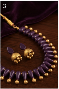 Conjunto de Collar de Cuentas Metálicas Chapadas en Oro Púrpura Ecológico, Joyería Tradicional India, Regalo para Festivales y Bodas - Product Image 2