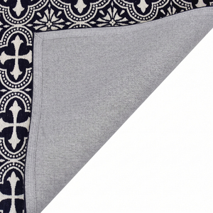 Tapis moderne en laine noir et ivoire à motif floral quadrifoliaire, antidérapant et écologique, pour salon, chambre et intérieurs d'hôtel - Product Image 6
