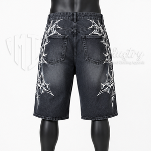 Pantalones Cortos de Mezclilla Personalizados para Hombre, Lavados en Negro, Hasta la Rodilla, Estilo Baggy, con Estampado Gráfico, Casuales, de Verano - Product Image 2