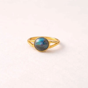 Handmade Gold <b>Labradorite</b> Cabochon <b>Ring</b> Natural Flash Stone Boho Healing Statement Jewelry Wholesale by Hari Om Creations - Product Image 4