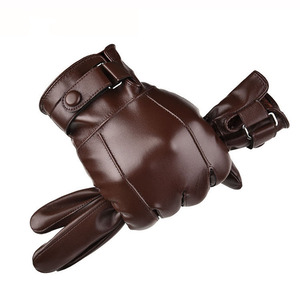 Fashion Winter Warm Waterproof <b>Men</b> Faux Leather Driving <b>Touch</b> <b>Screen</b> Black <b>Gloves</b> PU Leather <b>Gloves</b> - Product Image 2