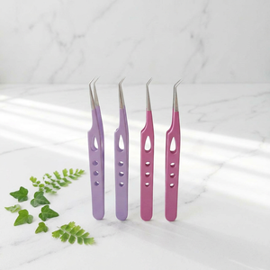 Pinces professionnelles pour extensions de cils, finition violette, pointe incurvée, instruments pour techniciennes en cils et usage en salon - Product Image 1