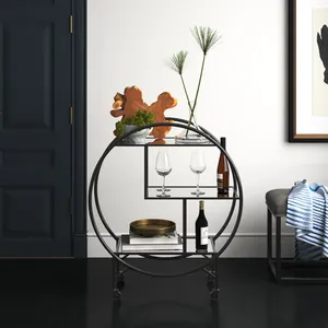 Modern Round Metal Serving Cart with Glass Shelves and Wheels Minimalist Design Durable Kitchen Storage <b>Rack</b> - Product Image 4