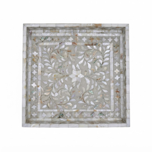 Nueva Bandeja Cuadrada Artesanal con Incrustaciones de Hueso de Camello y Madreperla, con Diseño Floral, para Servir o Decorar Mesas de Centro - Product Image 1