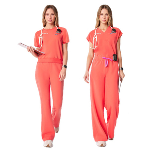 Women's Coral <b>Scrub</b> <b>Set</b> With Needle Detection Hospital Uniform Pants And Top Knitted Cotton Polyester <b>Scrubs</b> For Medical Use - Product Image 1