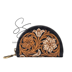 SEHRAINN New Design 2026 Handmade Tooled Leather Coin Purse Floral <b>Zip</b> Wallet Card & Cash Holder <b>Pouch</b> Western Cowgirl <b>Pouch</b> - Product Image 1