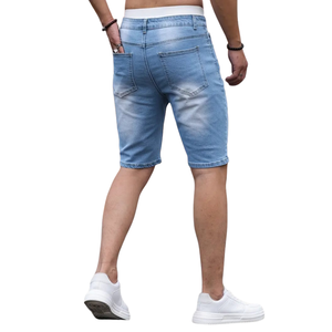 Shorts en jean stretch bleu clair pour homme Muqeet Ghazal, coupe droite ajustée, taille mi-haute, décontracté, en spandex/coton, séchage rapide, respirant, printemps - Product Image 2