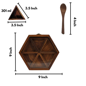 <b>Wooden</b> Masala <b>Box</b> for Kitchen 6 Container Hexagon Spice Organizer Traditional Masala Dabba <b>Wooden</b> Masala Dani Kitchen Spice - Product Image 2