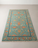 Tapis DECORDEC Oushak Turquoise, motif floral corail, bordure botanique, 100% laine de Nouvelle-Zélande, tufté à la main, pour salon, hôtel