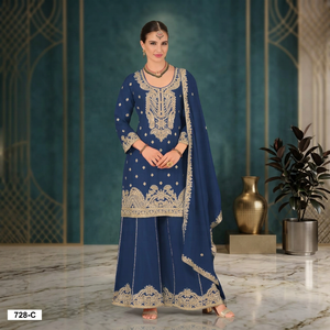 Costume Salwar Chiffon Brodé pour Femme, Tenue Traditionnelle Indienne et Pakistanaise pour Mariage, Longueur au Sol, Coupe Classique - Product Image 5