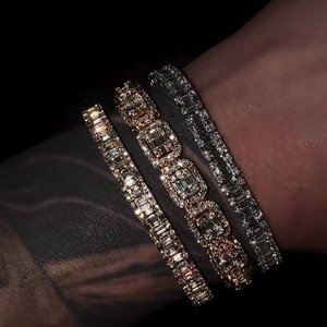 Baguette Cluster Lab Grown <b>Bracelet</b> Wholesale VVS1 925 Sterling <b>Silver</b> 10KGold Plated Step Cut <b>Mens</b> Wristband Hip Hop jewelry - Product Image 1