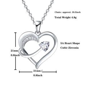 Collana con Ciondolo a Cuore in Zirconia Cubica 5A Placcata Oro Bianco 14k, Gioiello Raffinato Unico, Regalo per Donne, Mogli o Fidanzate - Product Image 5