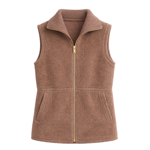 Gilet en polaire sherpa pour femme, sans manches, léger, fermeture éclair sur le devant, doux, chaud, respirant, coupe-vent, décontracté, vêtement d'extérieur pour l'automne - Product Image 1
