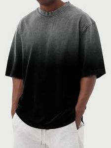 T-shirt décontracté à manches courtes pour homme, coupe classique, en coton peigné et fibre de bambou, anti-boulochage, avec logo lettre teint en fil sur le devant, col rond - Product Image 2