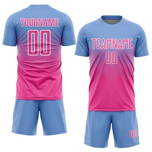 Uniforme de Fútbol Sublimado Personalizado en Azul Claro, Rosa y Blanco, Transpirable y Ligero, Ropa Deportiva para Entrenamiento de Equipos de Fútbol - Product Image 1