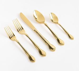 Juego de Cubiertos Reutilizables Dorados de 5 Piezas, Juego de Cubiertos de Acero Inoxidable Grabados para Bodas, Hoteles y Restaurantes - Product Image 4