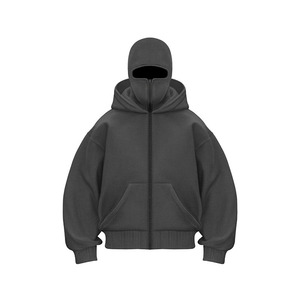 Nouveau design 2025 – Cagoule Ninja zippée 100 % coton pour homme, molleton épais 450 g/m², délavé, brodé, OEM - Product Image 3