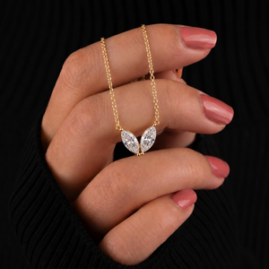 Marquise Cut Lab Grown Diamond Butterfly Necklace D Color VVS Clarity 14K 18K <b>Solid</b> <b>Gold</b> 16 Inch Custom <b>Pendant</b> Jewelry Supplier - Product Image 1