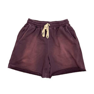 Shorts de jogging personnalisés pour homme en molleton de coton épais, délavé à l'acide, style vintage, streetwear, coupe oversize, avec cordon de serrage et ourlet brut - Product Image 1