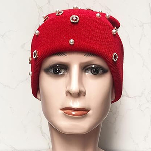 Wholesale Red Rhinestone Beanie Hat Rib Knit <b>Winter</b> <b>Cap</b> Soft Warm Unisex Custom Logo Stretch Skull <b>Cap</b> - Product Image 2