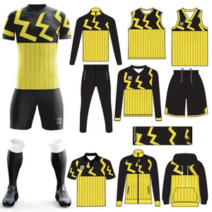Conjunto de Uniforme de Fútbol para Hombre en Negro y Amarillo con Estampado de Rayos, Ropa Deportiva de Poliéster de Secado Rápido, Uniformes Completos para Equipo - Product Image 1