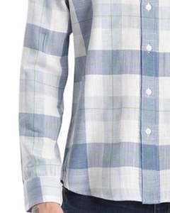 Chemise en coton à carreaux bleu clair et blanc pour homme, manches longues, boutonnée, décontractée, coupe ajustée, fabrication OEM, qualité supérieure. - Product Image 5